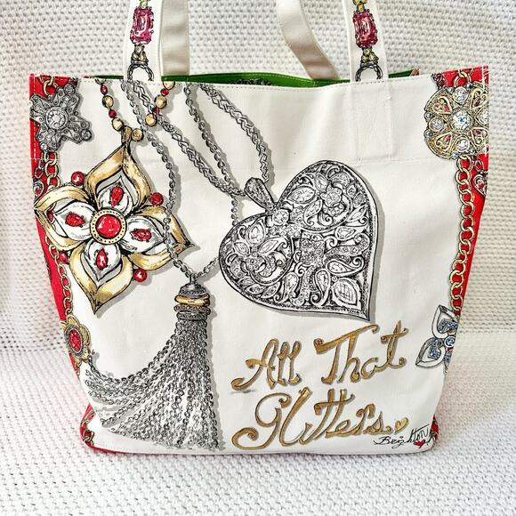 Brighton Large Canvas All That Glitters Holiday Love Tote Bag Ornate Jewels - Picture 3 of 16